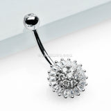 14 Karat White Gold Grand Sparkle Prong Set Flower Belly Button Ring-Clear