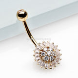 14 Karat Gold Grand Sparkle Prong Set Flower Belly Button Ring-Clear