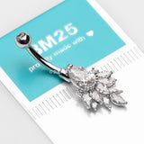14 Karat White Gold Luscious Floral Sparkle Teardrop Belly Button Ring-Clear