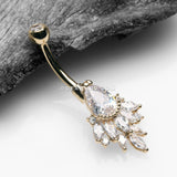 14 Karat Gold Luscious Floral Sparkle Teardrop Belly Button Ring-Clear