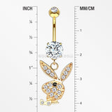14 Karat Gold Playboy Bunny Sparkle Dangle Belly Button Ring-Clear