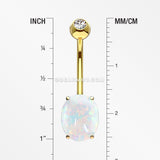 14 Karat Gold Prong Set Fire Opal Sparkle Belly Button Ring-White Opal