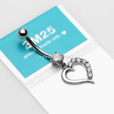 14 Karat White Gold Journey Sparkle Heart Dangle Belly Button Ring-Clear