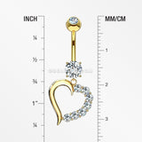 14 Karat Gold Journey Sparkle Heart Dangle Belly Button Ring-Clear