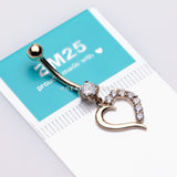 14 Karat Gold Journey Sparkle Heart Dangle Belly Button Ring-Clear