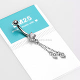 14 Karat White Gold Double Chained Sparkle Dangle Belly Button Ring-Clear