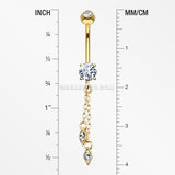 14 Karat Gold Double Chained Sparkle Dangle Belly Button Ring-Clear