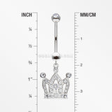 14 Karat White Gold Majestic Crown Sparkle Dangle Belly Button Ring-Clear