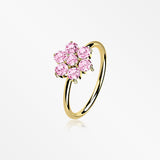 14 Karat Gold Brilliant Sparkle Spring Flower Bendable Hoop Ring-Pink