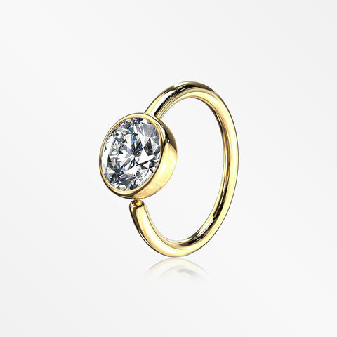 14 Karat Gold Bezel Set Sparkle Gem Bendable Hoop Ring