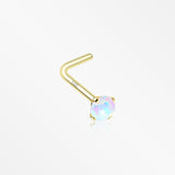 14 Karat Gold Fire Opal Prong Set Top L-Shaped Nose Ring-White Opal