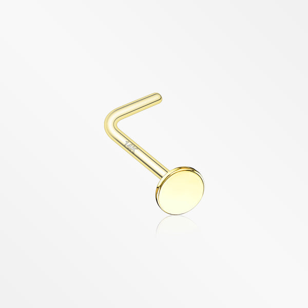 14 Karat Gold Round Disc Top L-Shaped Nose Ring