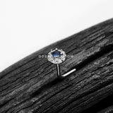 14 Karat White Gold Double Tiered Brilliant Sparkle Multi Gem L-Shaped Nose Ring-Clear/Blue