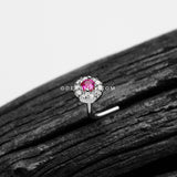 14 Karat White Gold Double Tiered Brilliant Sparkle Multi Gem L-Shaped Nose Ring-Clear/Red