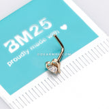 14 Karat Gold Hollow Heart Sparkle L-Shaped Nose Ring-Clear