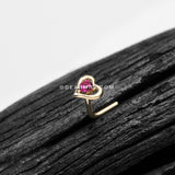14 Karat Gold Hollow Heart Sparkle L-Shaped Nose Ring-Red