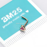 14 Karat Gold Trinity Sparkle Heart L-Shaped Nose Ring-Red