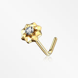 14 Karat Gold Starburst Sparkle L-Shaped Nose Ring-Clear