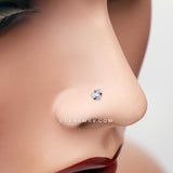 14 Karat White Gold Prong Set Triangle Gem Top L-Shaped Nose Ring-Clear Gem