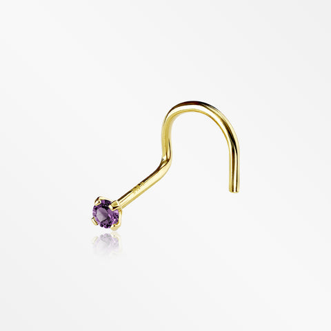 14 Karat Gold Prong Set Gem Sparkle Nose Screw Ring-Purple