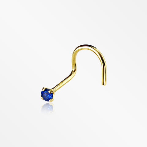 14 Karat Gold Prong Set Gem Sparkle Nose Screw Ring-Blue