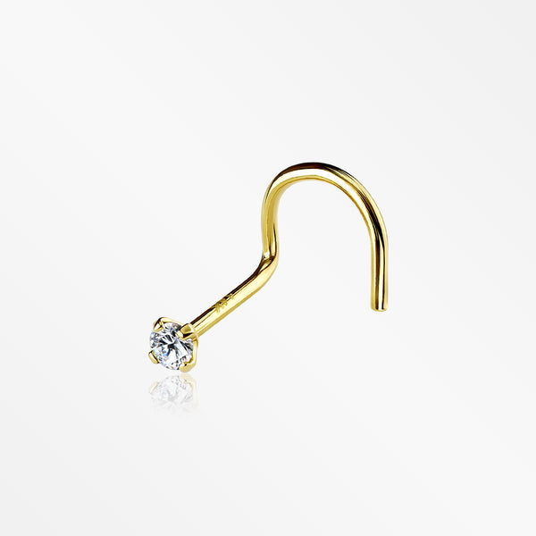14 Karat Gold Prong Set Gem Sparkle Nose Screw Ring-Clear