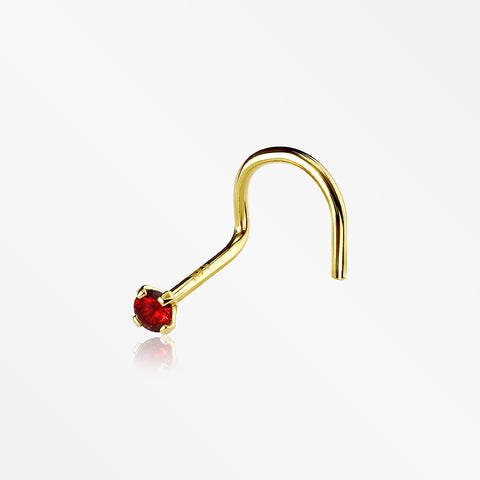 14 Karat Gold Prong Set Gem Sparkle Nose Screw Ring-Red