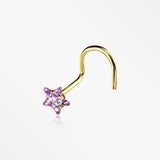 14 Karat Gold Star Prong Set Gem Sparkle Nose Screw Ring-Pink