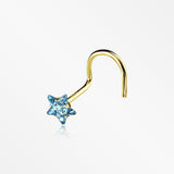 14 Karat Gold Star Prong Set Gem Sparkle Nose Screw Ring-Aqua