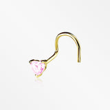 14 Karat Gold Heart Prong Set Gem Sparkle Nose Screw Ring-Pink