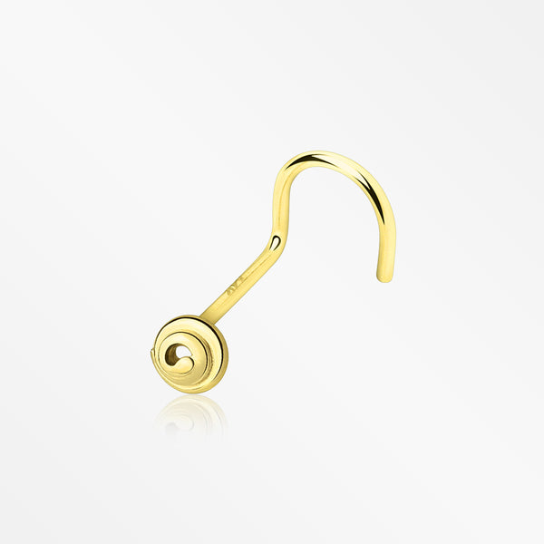 14 Karat Gold Spiral Circle Nose Screw Ring