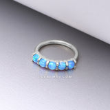 14 Karat White Gold Multi Fire Opal Crown Prong Set Bendable Hoop Ring-Blue Opal