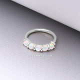 14 Karat White Gold Multi Fire Opal Crown Prong Set Bendable Hoop Ring-White Opal