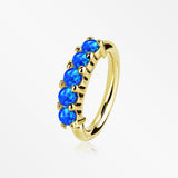 14 Karat Gold Multi Fire Opal Crown Prong Set Bendable Hoop Ring-Blue Opal