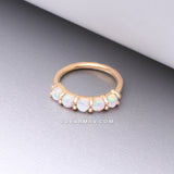 14 Karat Gold Multi Fire Opal Crown Prong Set Bendable Hoop Ring-White Opal