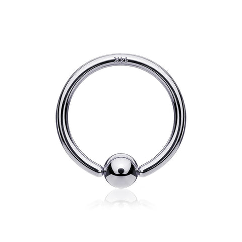 14 Karat White Gold Ball End CBR Style Bendable Hoop Ring