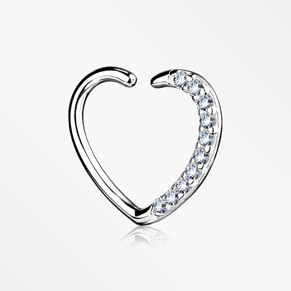 14 Karat White Gold Journey Sparkles Heart Bendable Hoop Ring-Clear
