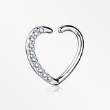 14 Karat White Gold Journey Sparkles Heart Bendable Hoop Ring-Clear