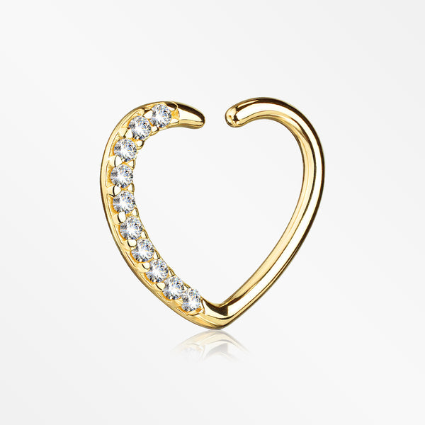 14 Karat Gold Journey Sparkles Heart Bendable Hoop Ring-Clear