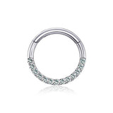 14 Karat White Gold Brilliant Sparkle Gems Front Lined Clicker Hoop Ring-Clear