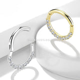 14 Karat Gold Brilliant Sparkle Gems Front Lined Clicker Hoop Ring-Clear