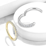 14 Karat White Gold Brilliant Sparkle Gems Lined Clicker Hoop Ring-Clear