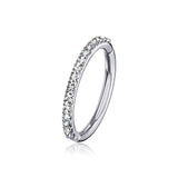 14 Karat White Gold Brilliant Sparkle Gems Lined Clicker Hoop Ring-Clear