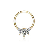 14 Karat Gold Marquise Floral Sparkle Clicker Hoop Ring-Clear