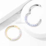 14 Karat Gold Fire Opal Sparkle Front Lined Clicker Hoop Ring-White Opal