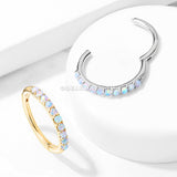 14 Karat Gold Fire Opal Sparkle Lined Clicker Hoop Ring-White Opal