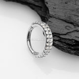 14 Karat White Gold Brilliant Sparkle Double Lined Gems Seamless Clicker Hoop Ring-Clear