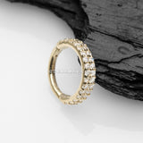 14 Karat Gold Brilliant Sparkle Double Lined Gems Seamless Clicker Hoop Ring-Clear