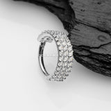 14 Karat White Gold Brilliant Sparkle Triple Lined Gems Seamless Clicker Hoop Ring-Clear