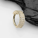 14 Karat Gold Brilliant Sparkle Triple Lined Gems Seamless Clicker Hoop Ring-Clear